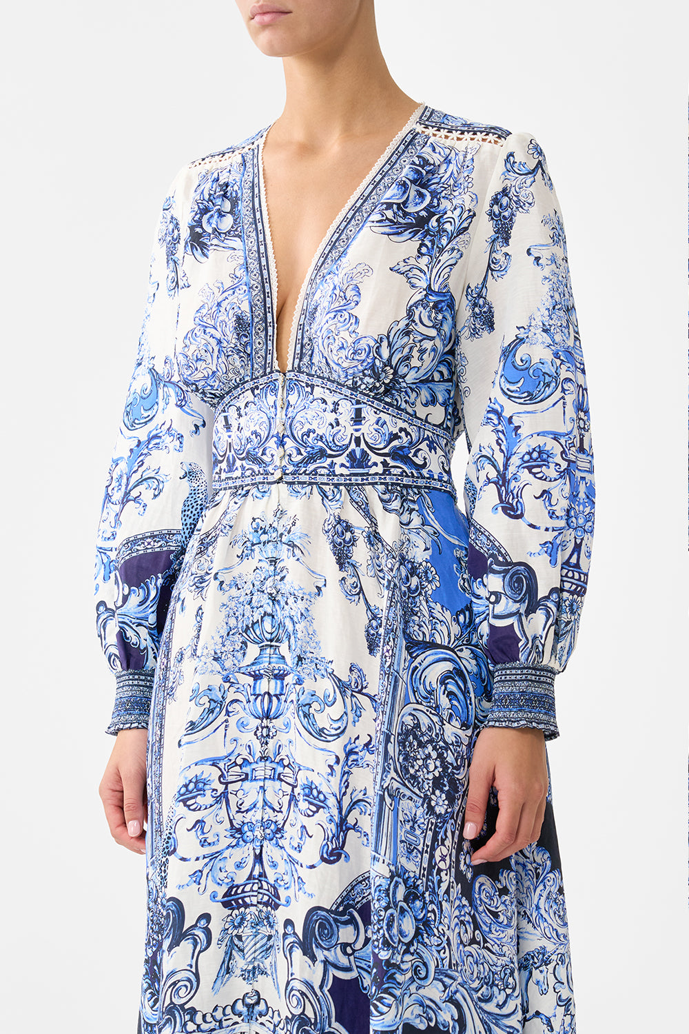 Camilla Button Dress With Shaped Waistband - A Tiled Wonderland