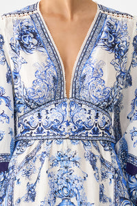 Camilla Button Dress With Shaped Waistband - A Tiled Wonderland