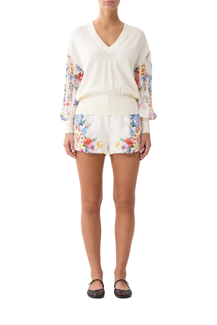 Camilla V Neck Knit Jumper With Silk Sleeve - I Left My Heart In Granada