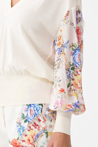 Camilla V Neck Knit Jumper With Silk Sleeve - I Left My Heart In Granada