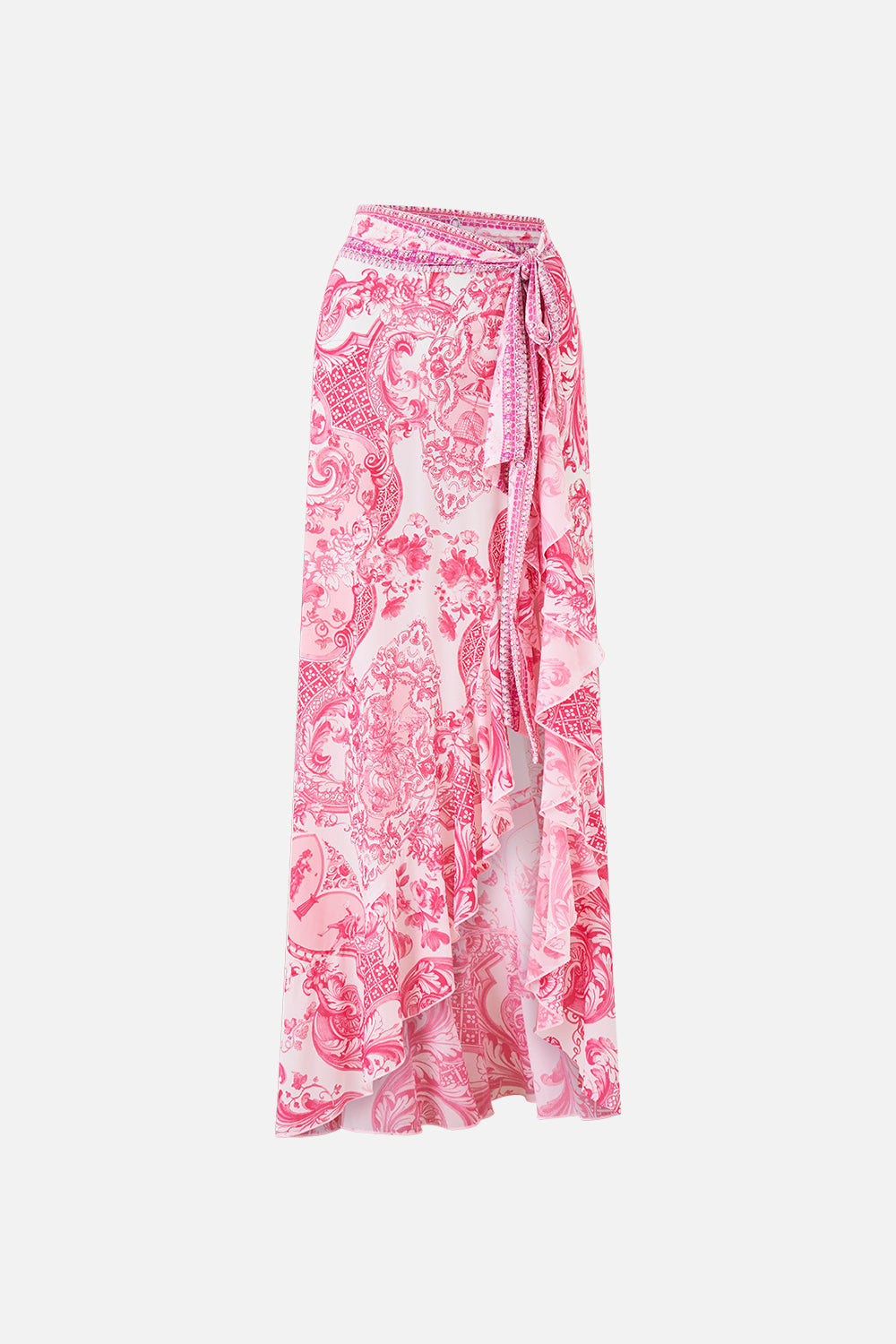 Camilla Long Sarong With Tie Waist And Frill Edge - Livin La Vida Rosa