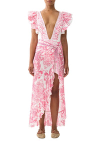 Camilla Long Sarong With Tie Waist And Frill Edge - Livin La Vida Rosa