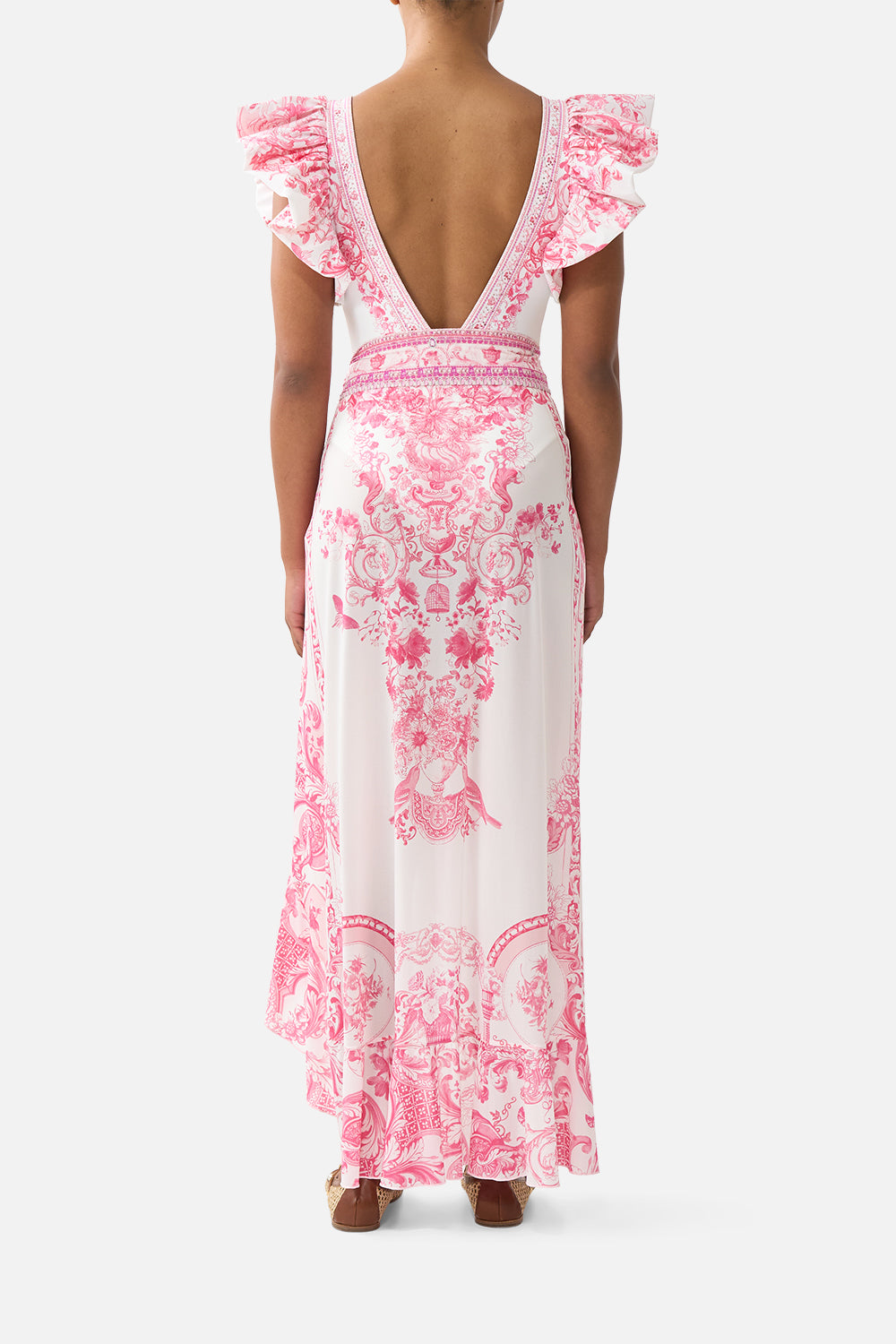 Camilla Long Sarong With Tie Waist And Frill Edge - Livin La Vida Rosa
