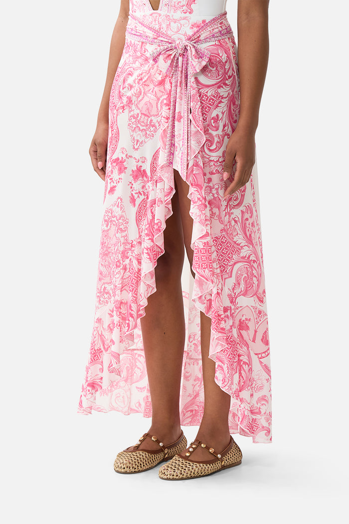 Camilla Long Sarong With Tie Waist And Frill Edge - Livin La Vida Rosa