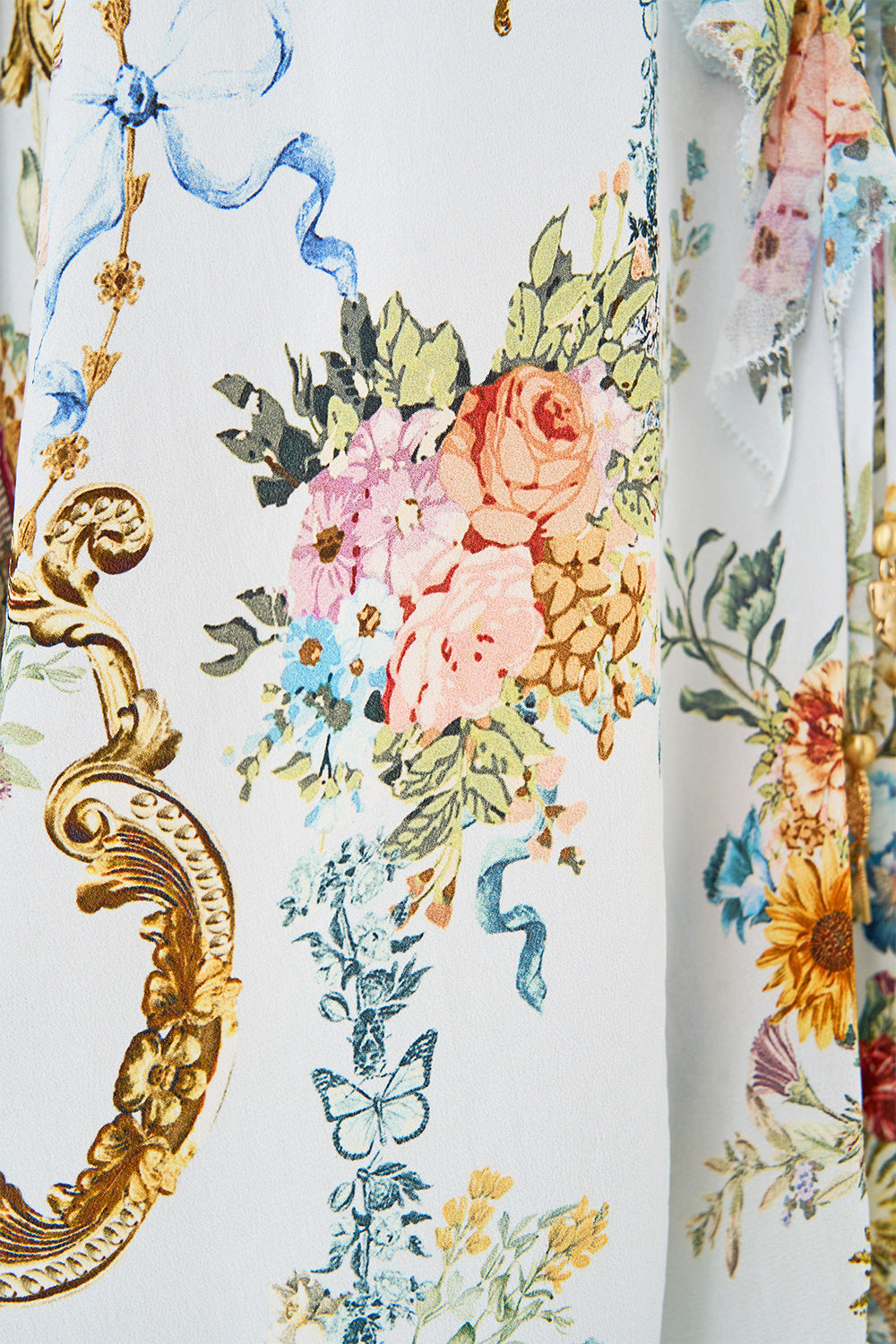 Camilla Lace Up V Neck Blouse With Cascade Ruffles - Seville Sweetheart