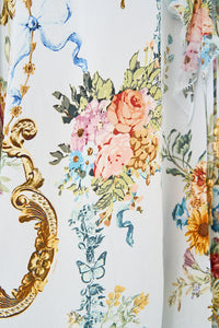 Camilla Lace Up V Neck Blouse With Cascade Ruffles - Seville Sweetheart