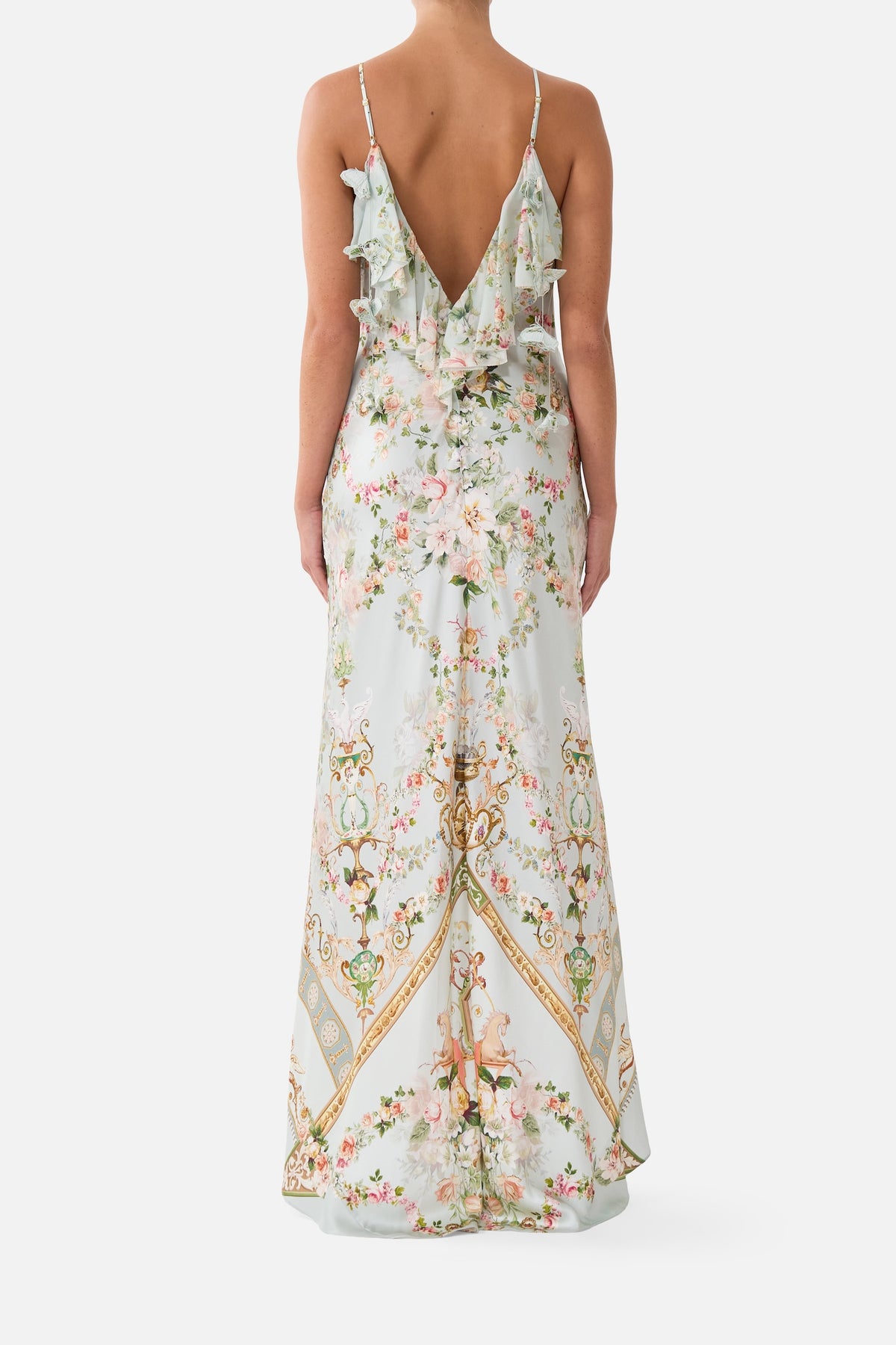 Camilla V Neck Bias Slip Dress With Back Frill – Wildflower Wunderland