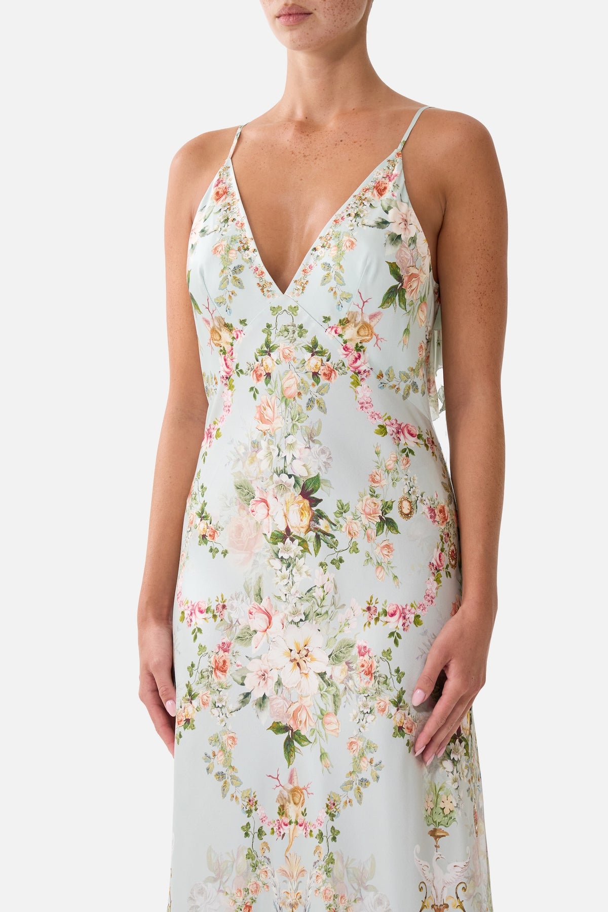 Camilla V Neck Bias Slip Dress With Back Frill – Wildflower Wunderland