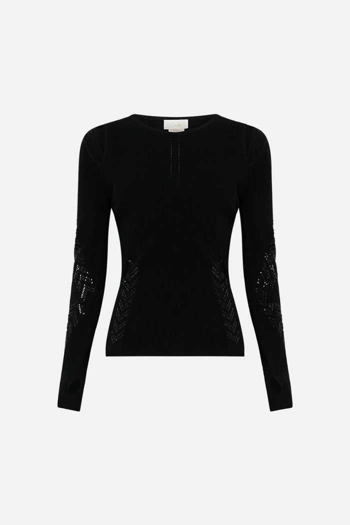 CAMILLA ENGINEERED CUT OUT LONG SLEEVE KNIT TOP - CARTOUCHE KINGDOM