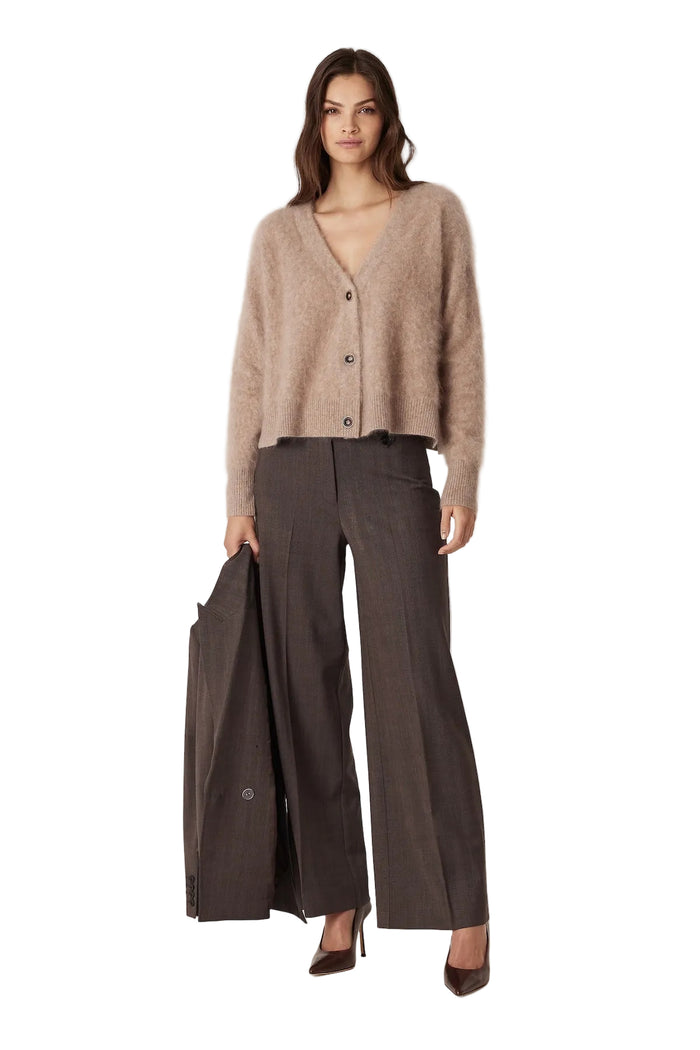 Cable Brushed Cashwool V Cardigan - Mink