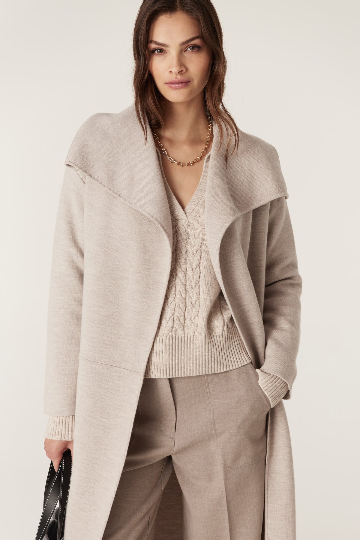 Cable Parsons Merino Cardigan - Mushroom