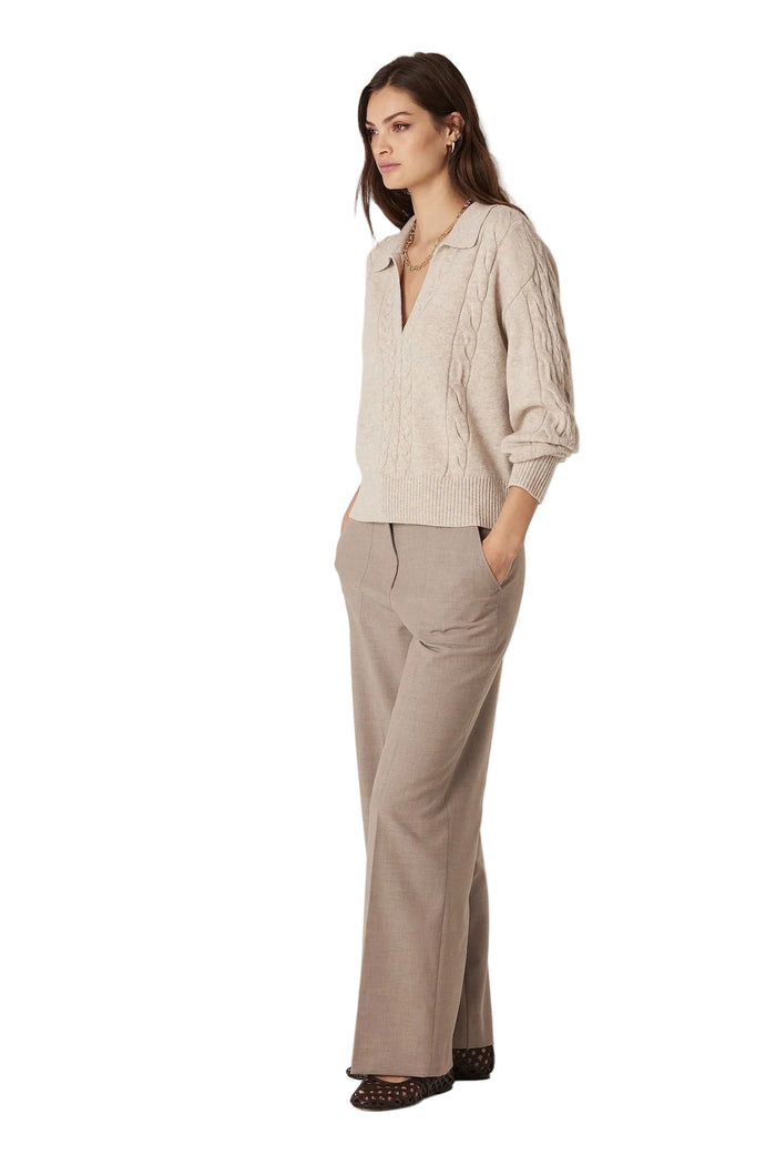 Cable Cashwool Cable Polo Jumper - Sand