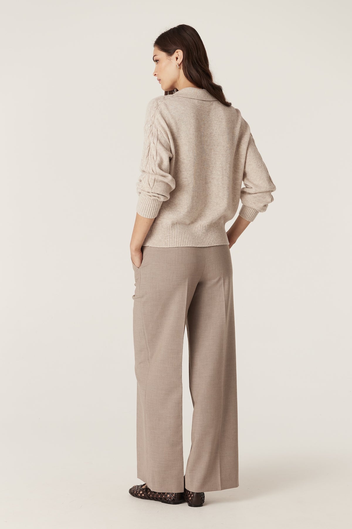 Cable Cashwool Cable Polo Jumper - Sand