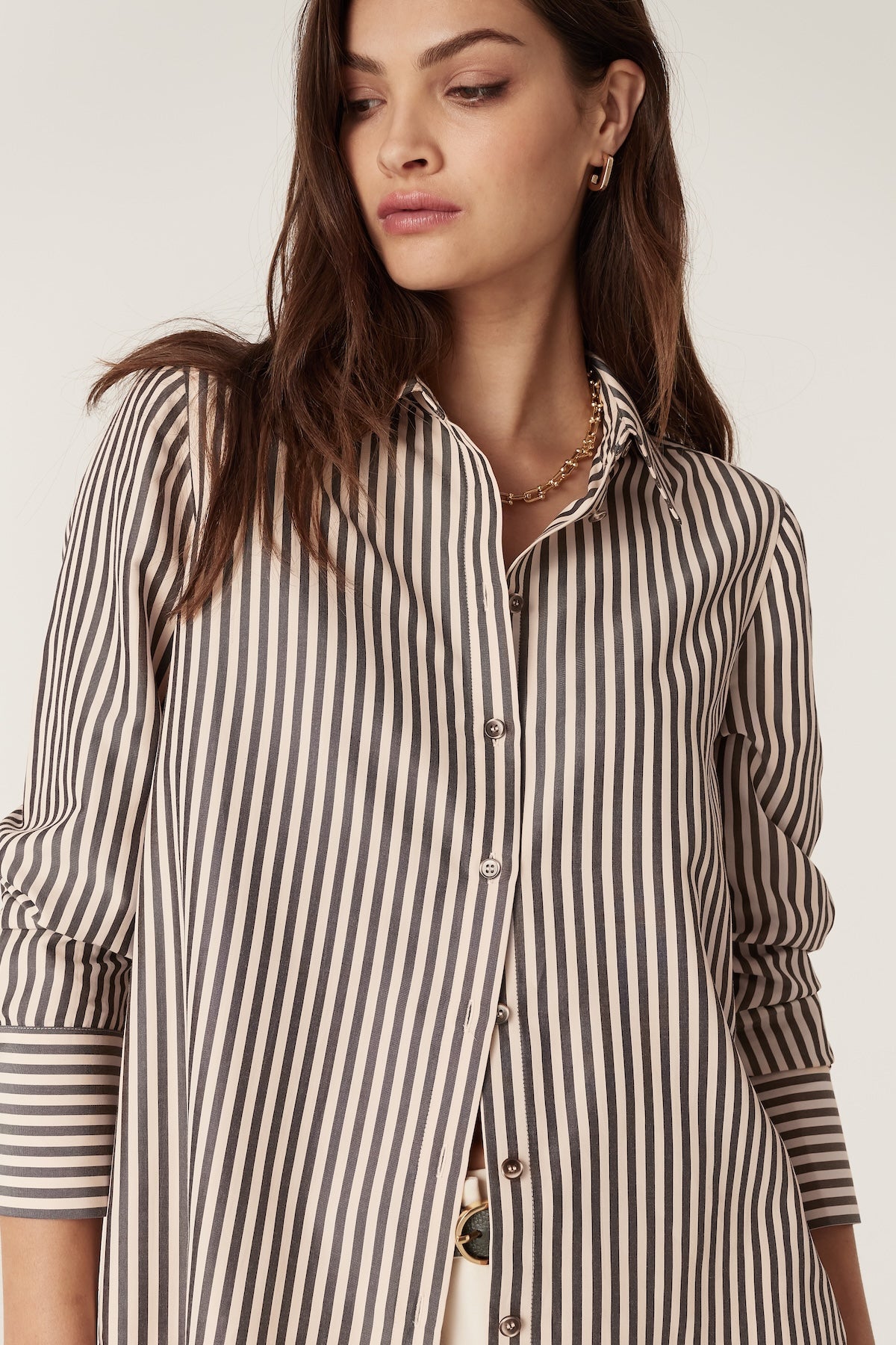 Cable Jamie Stripe Shirt - Khaki Stripe