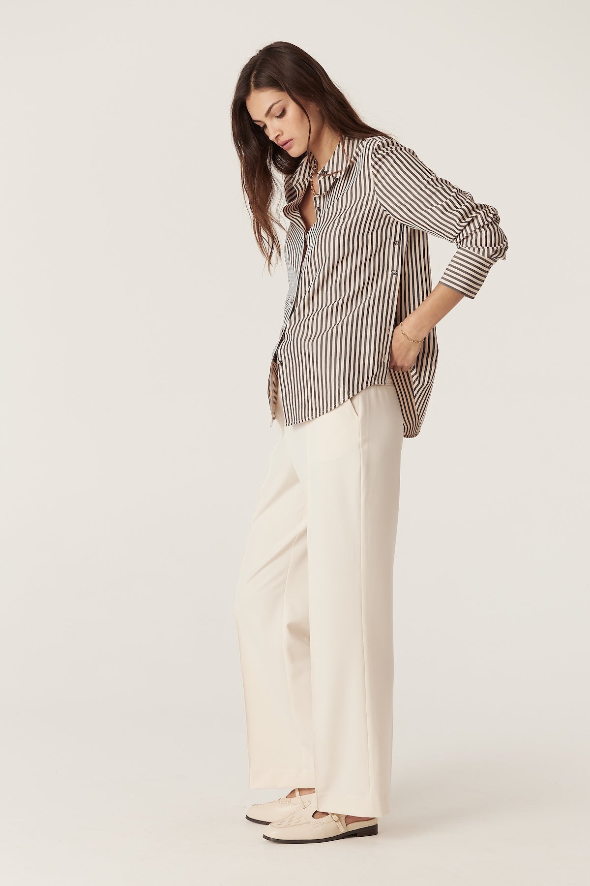 Cable Jamie Stripe Shirt - Khaki Stripe