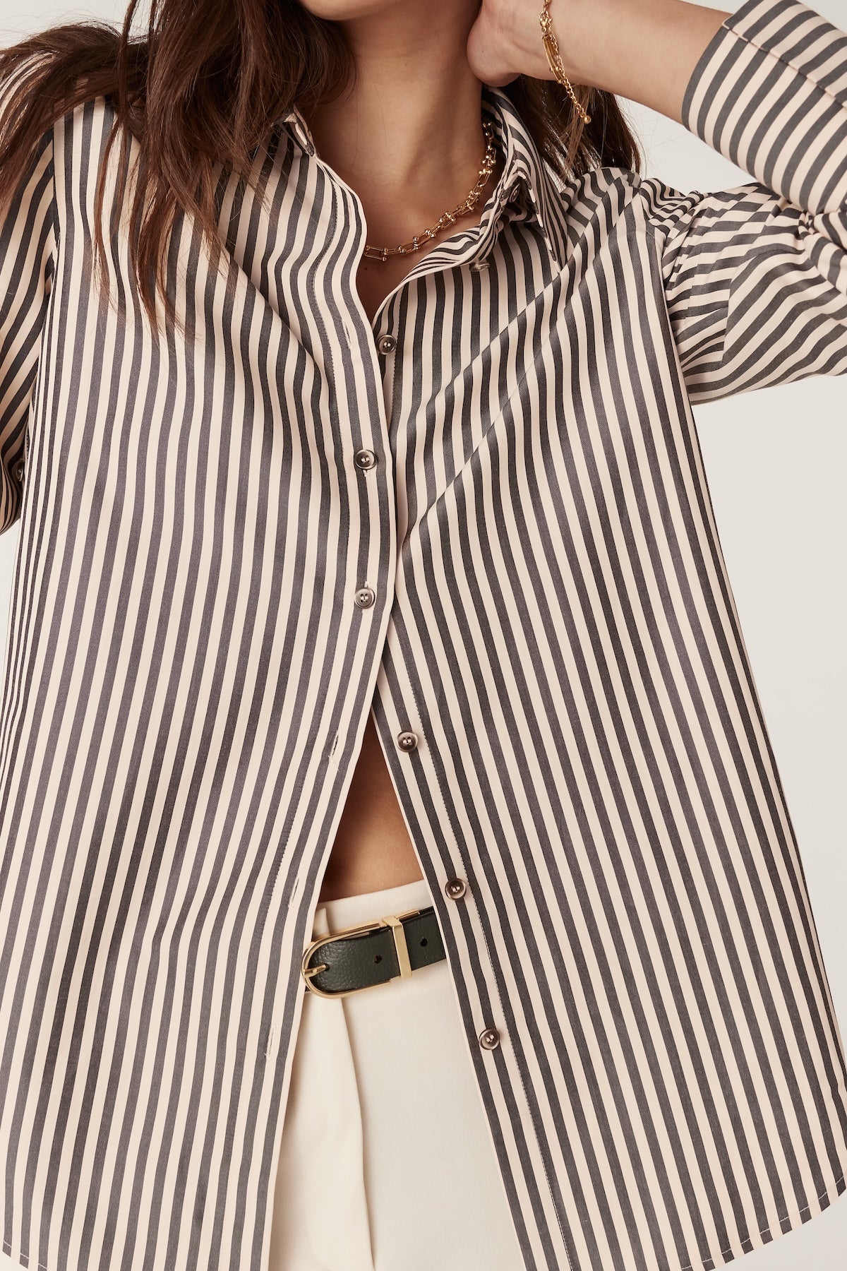 Cable Jamie Stripe Shirt - Khaki Stripe