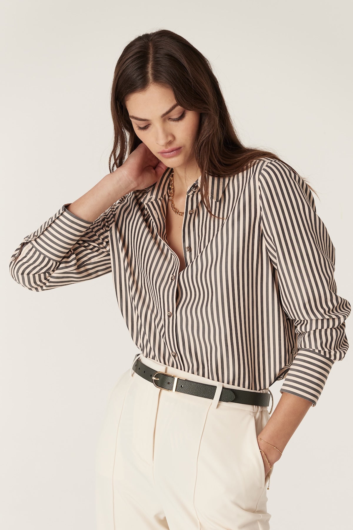 Cable Jamie Stripe Shirt - Khaki Stripe