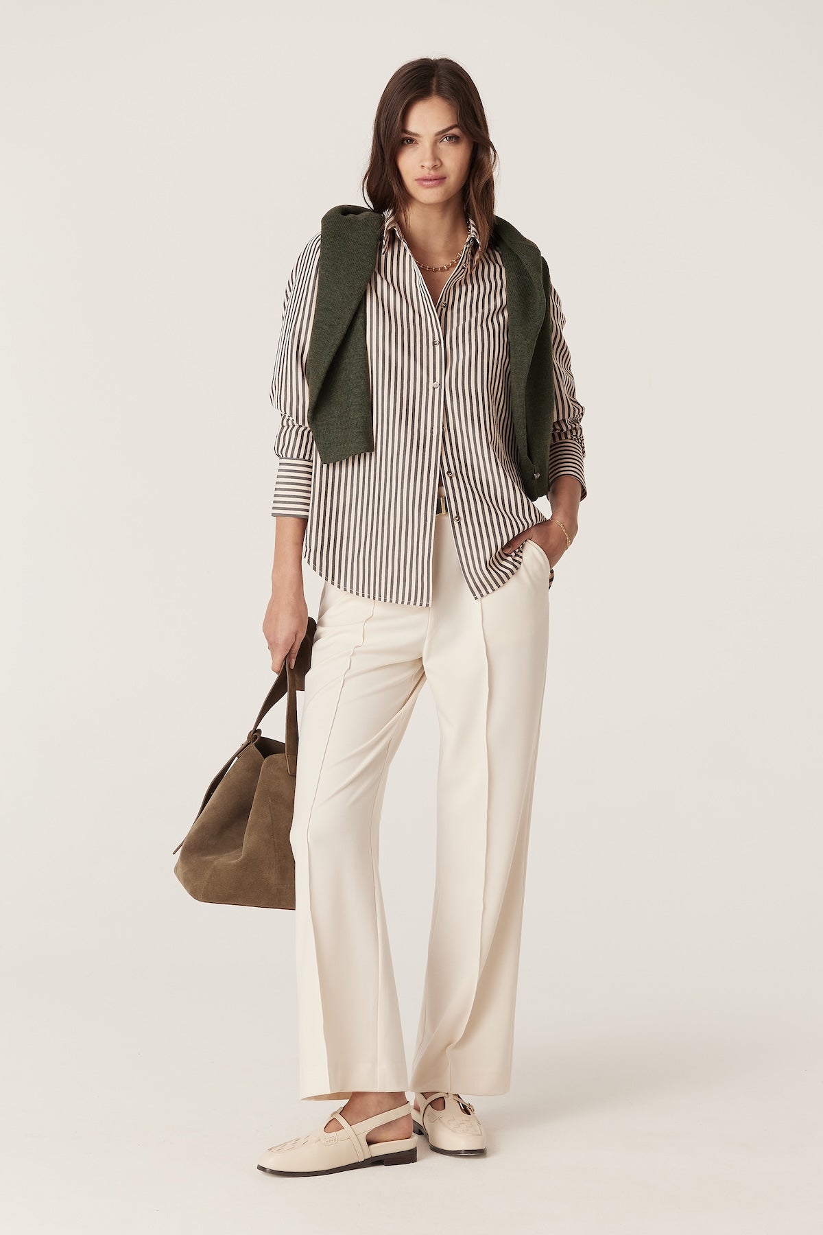 Cable Jamie Stripe Shirt - Khaki Stripe