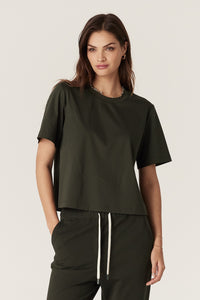 Cable Pima Boxy Tee - Forest Green