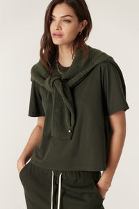 Cable Pima Boxy Tee - Forest Green