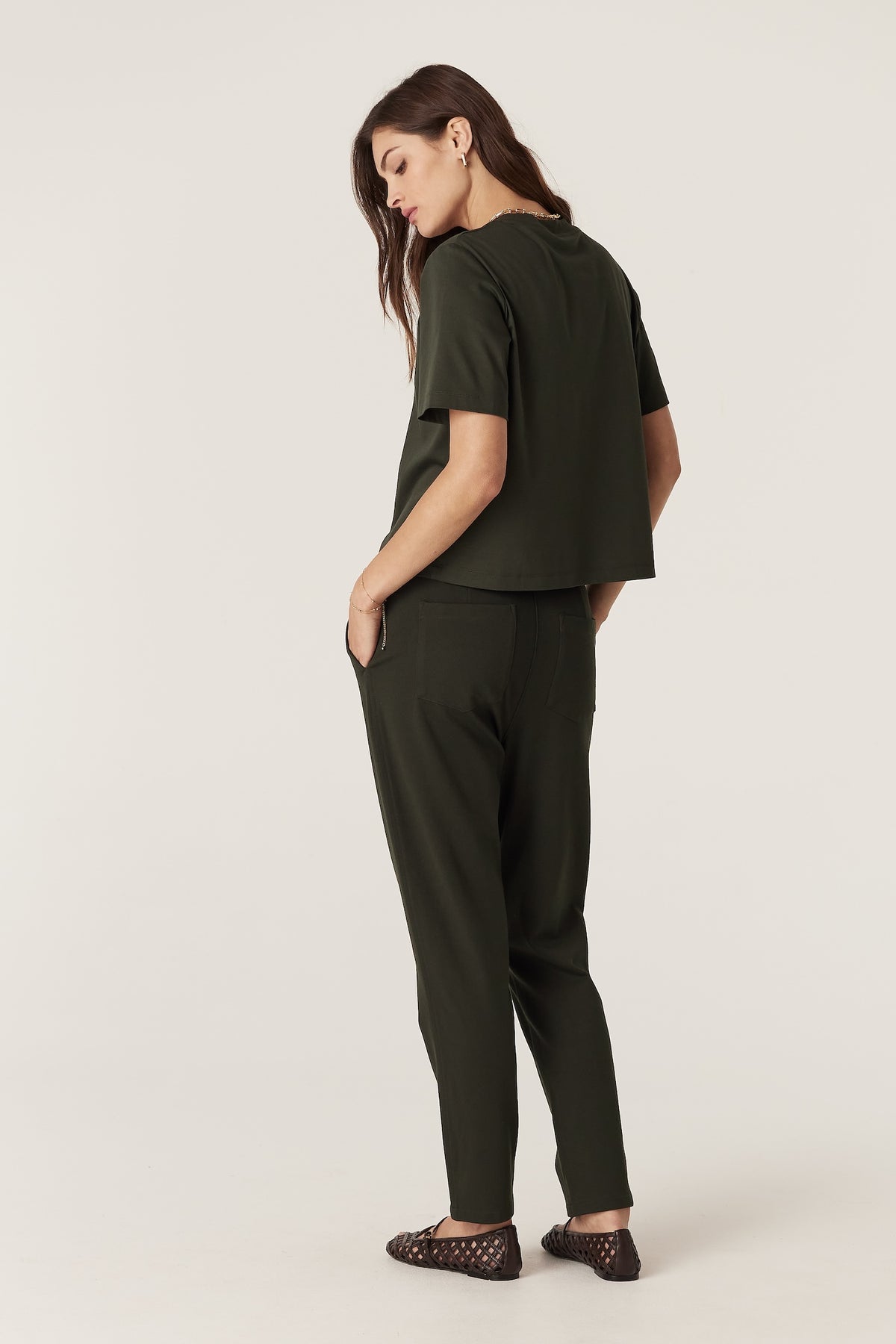 Cable Pima Boxy Tee - Forest Green