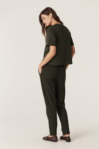 Cable Pima Boxy Tee - Forest Green