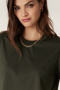 Cable Pima Boxy Tee - Forest Green