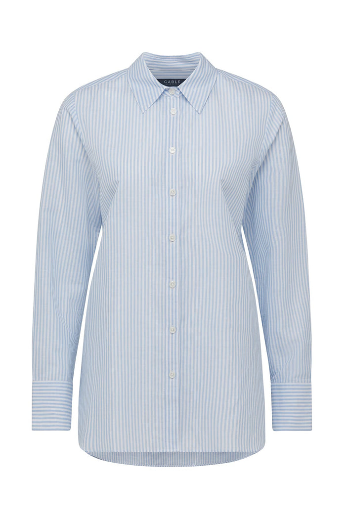 CABLE HENRI SHIRT - PALE BLUE STRIPE