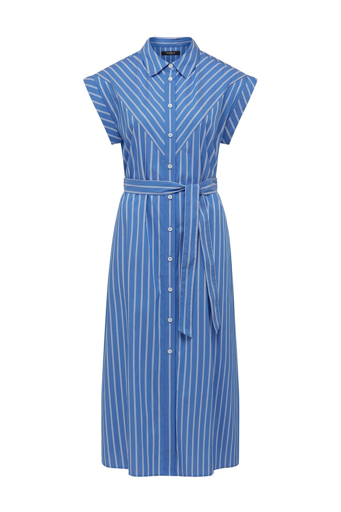 CABLE FELICITY STRIPE POPLIN DRESS  - BLUE STRIPE