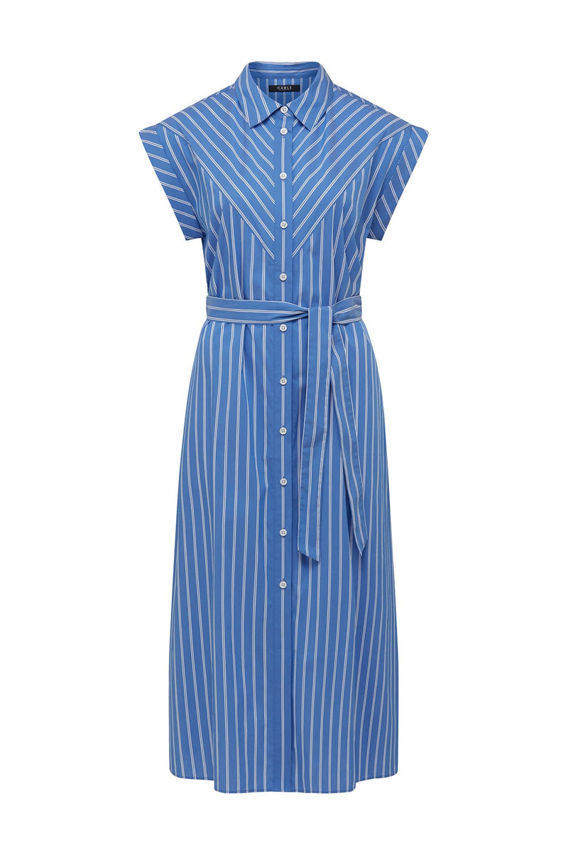 Cable Felicity Stripe Poplin Dress  - Blue Stripe