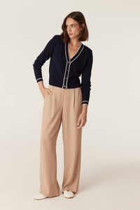 Cable Cashwool Contrast V Cardigan – Navy