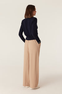 Cable Cashwool Contrast V Cardigan – Navy