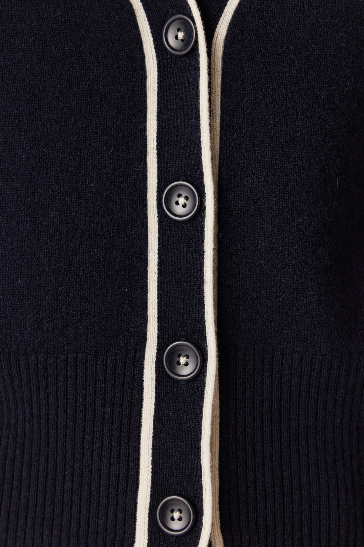 Cable Cashwool Contrast V Cardigan – Navy