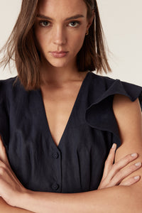 Cable Bellevue Linen Dress – Navy