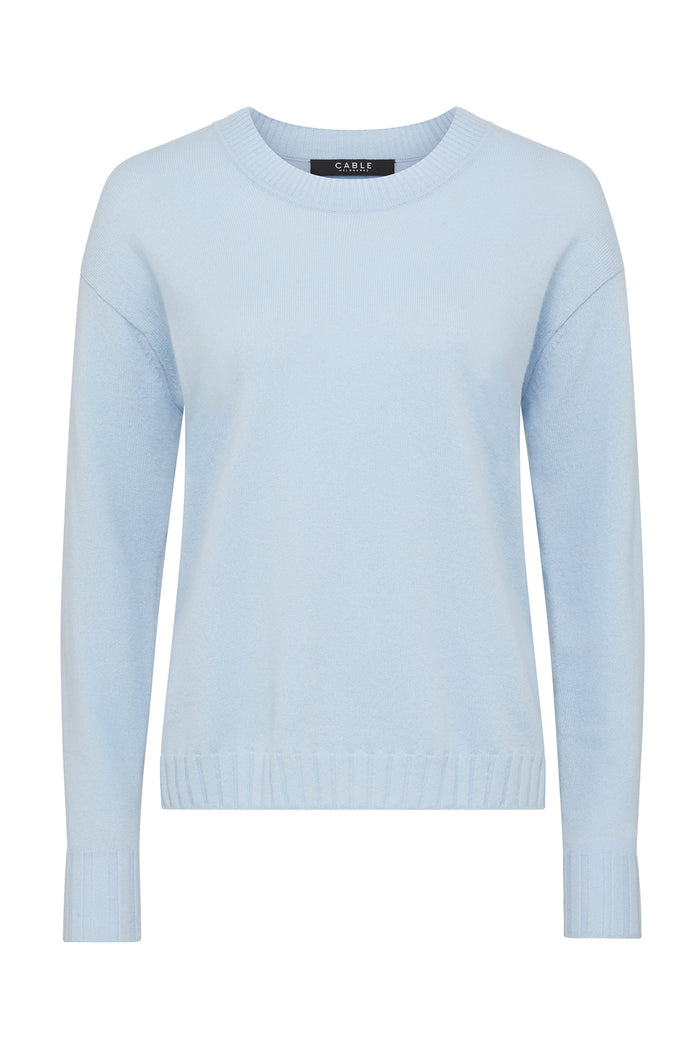 Cable Cashwool Crew Jumper - Blue