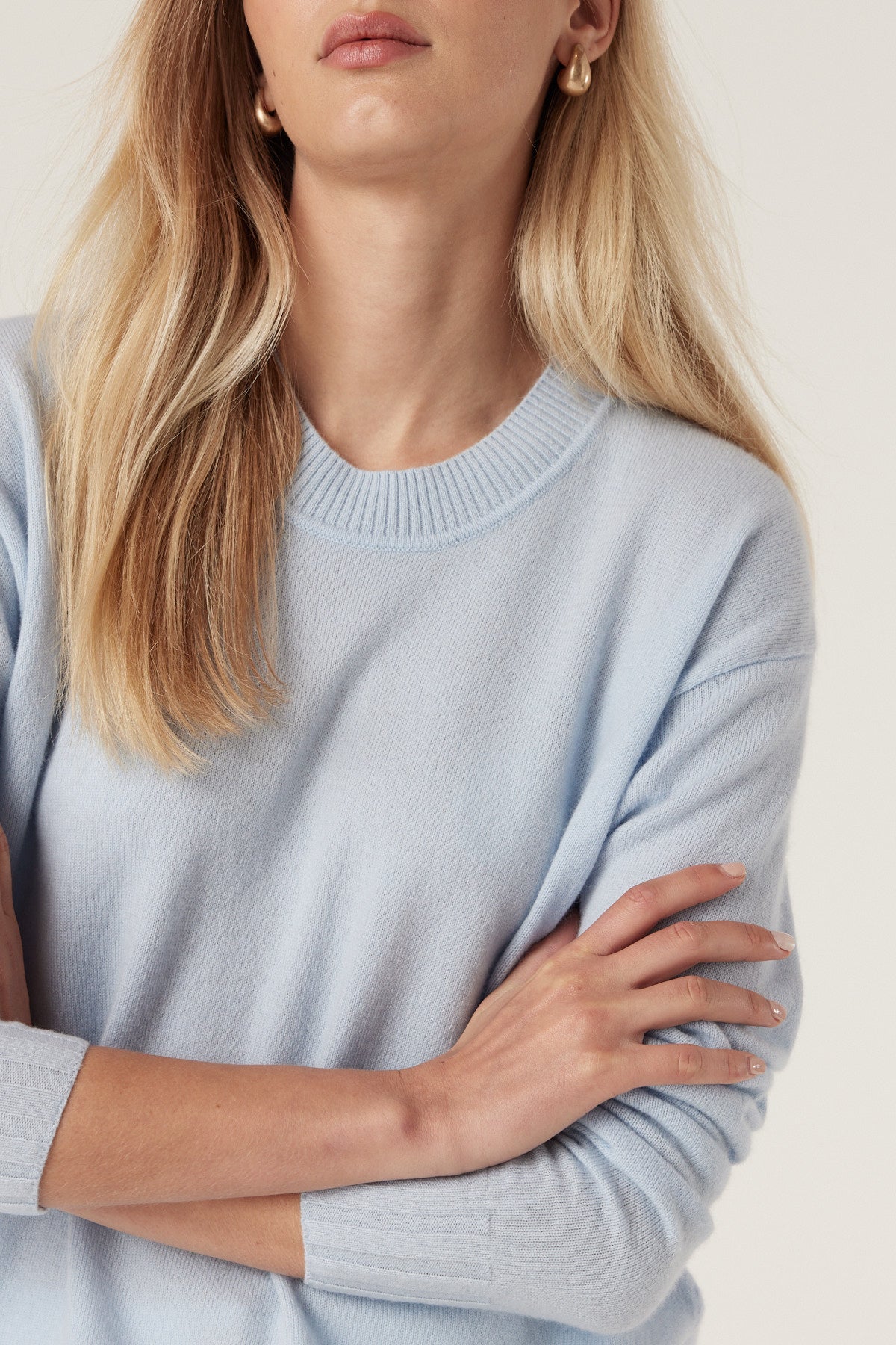 Cable Cashwool Crew Jumper - Blue