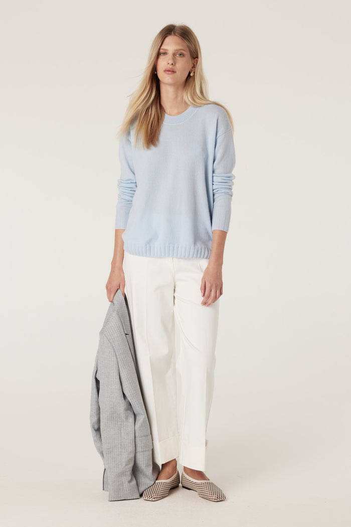 Cable Cashwool Crew Jumper - Blue