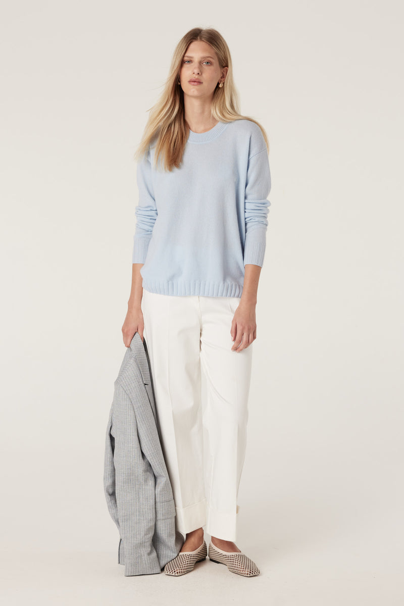 Cable Cashwool Crew Jumper - Blue
