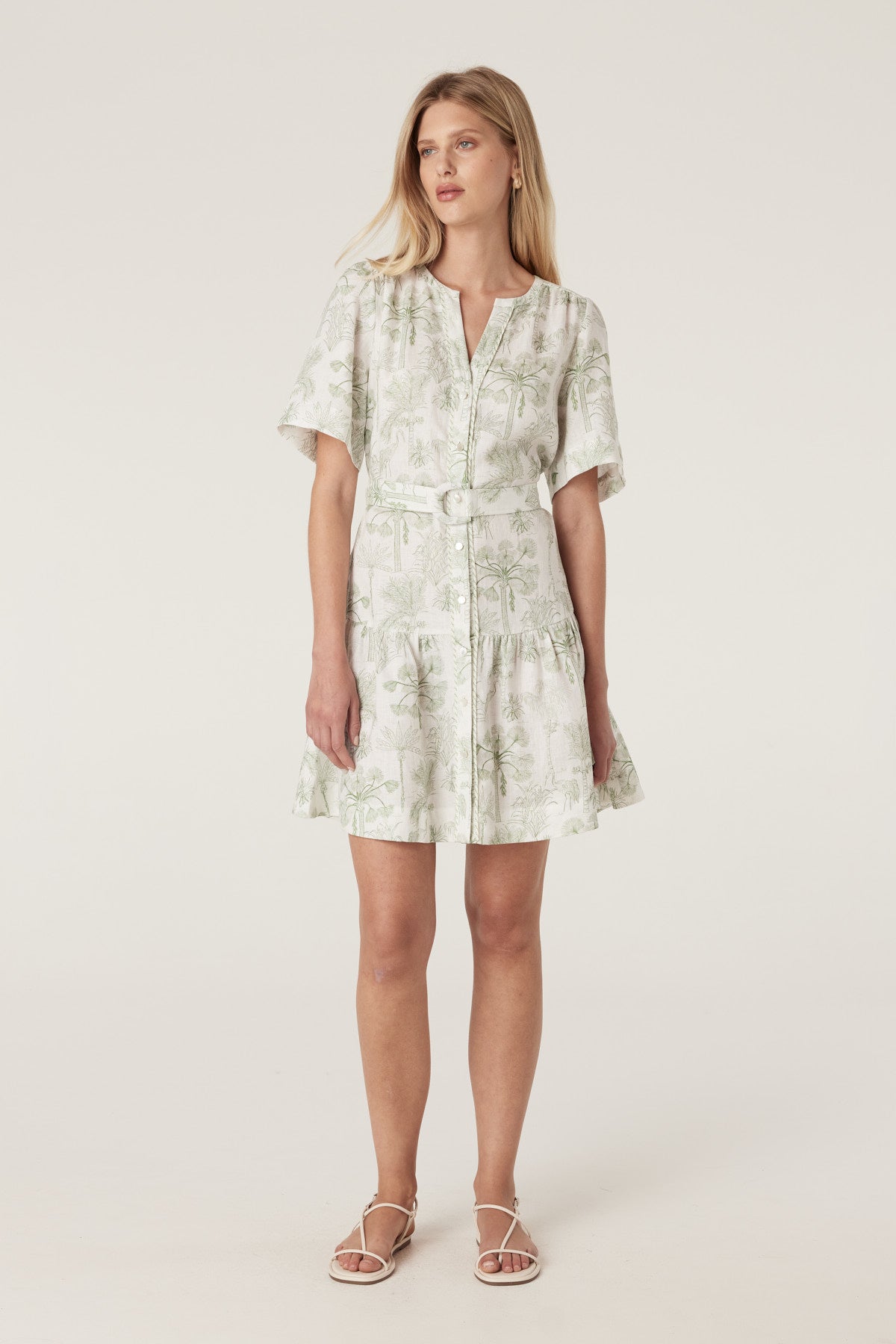Cable Gracie Linen Dress - Palm Print
