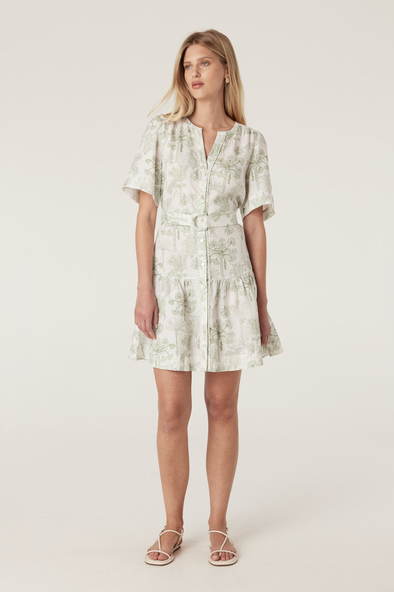 Cable Gracie Linen Dress - Palm Print