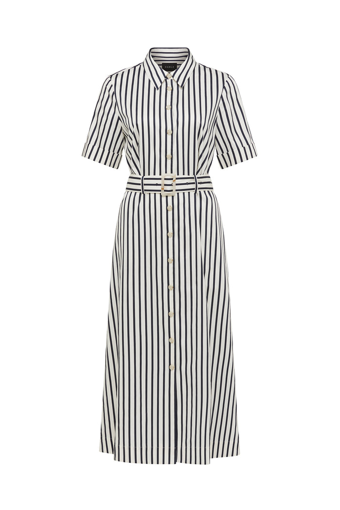 Cable Lina Stripe Shirt Dress - Navy Stripe