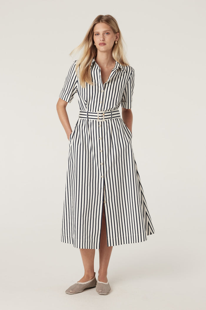 Cable Lina Stripe Shirt Dress - Navy Stripe