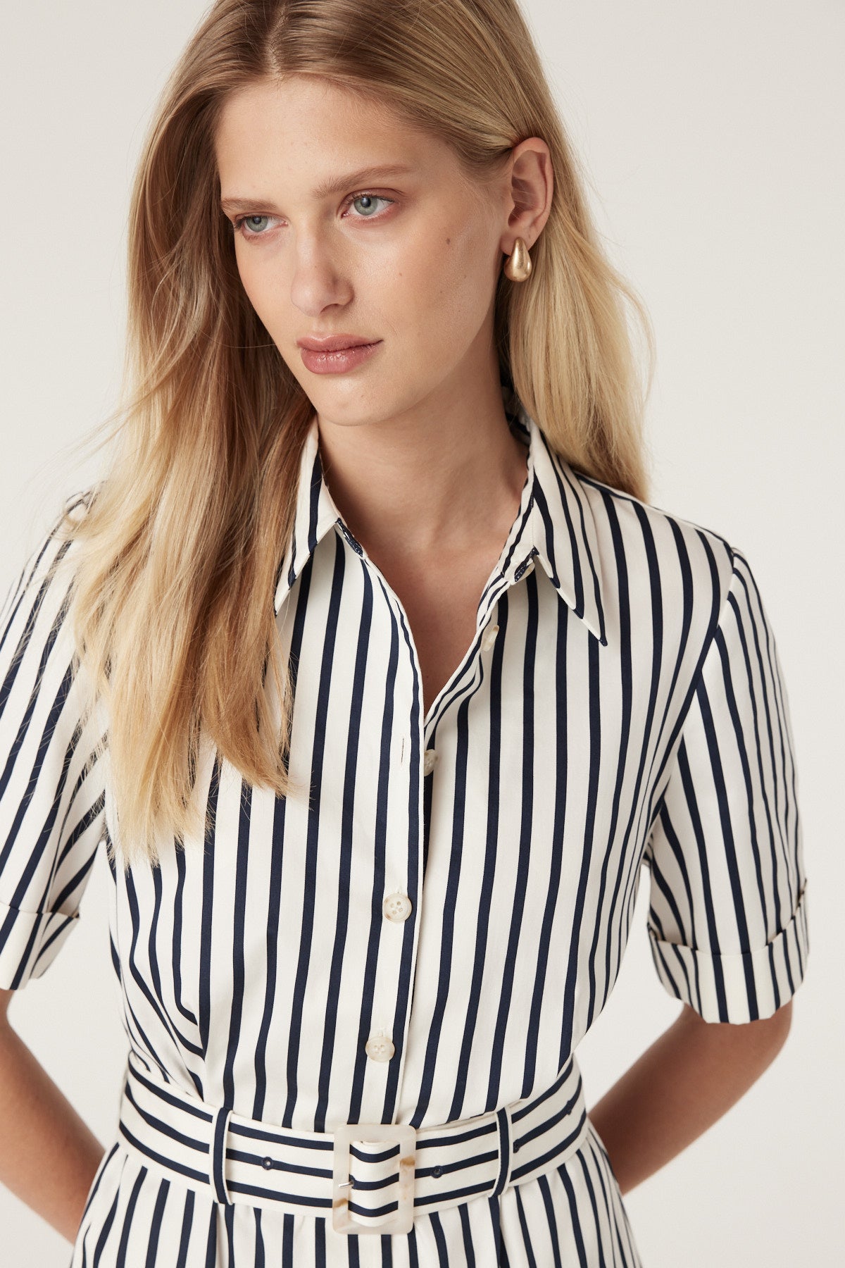 Cable Lina Stripe Shirt Dress - Navy Stripe