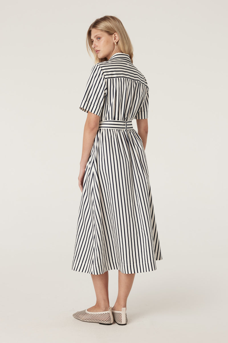 Cable Lina Stripe Shirt Dress - Navy Stripe