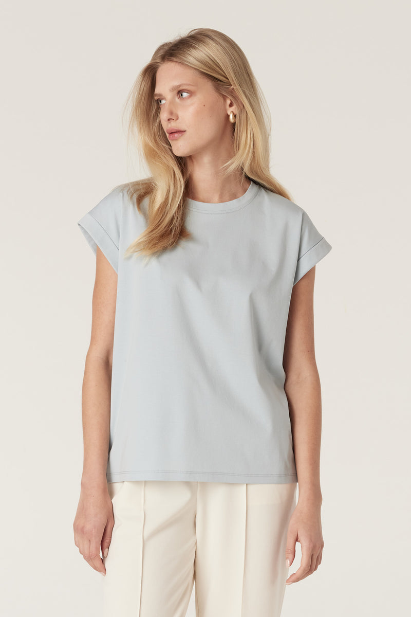 Cable Pima Tee - Dusty Blue