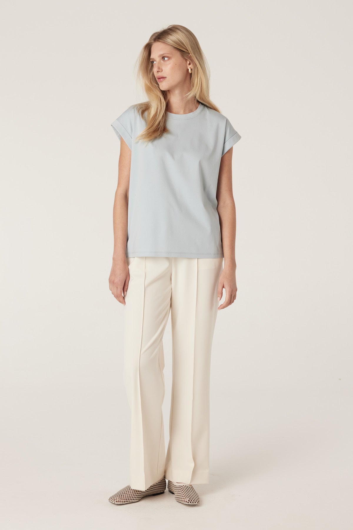 Cable Pima Tee - Dusty Blue