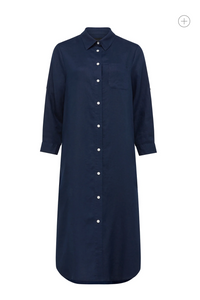 Cable Pure Linen Shirt Dress - Navy
