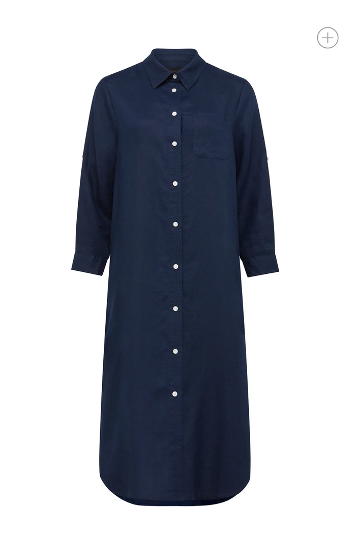Cable Pure Linen Shirt Dress - Navy