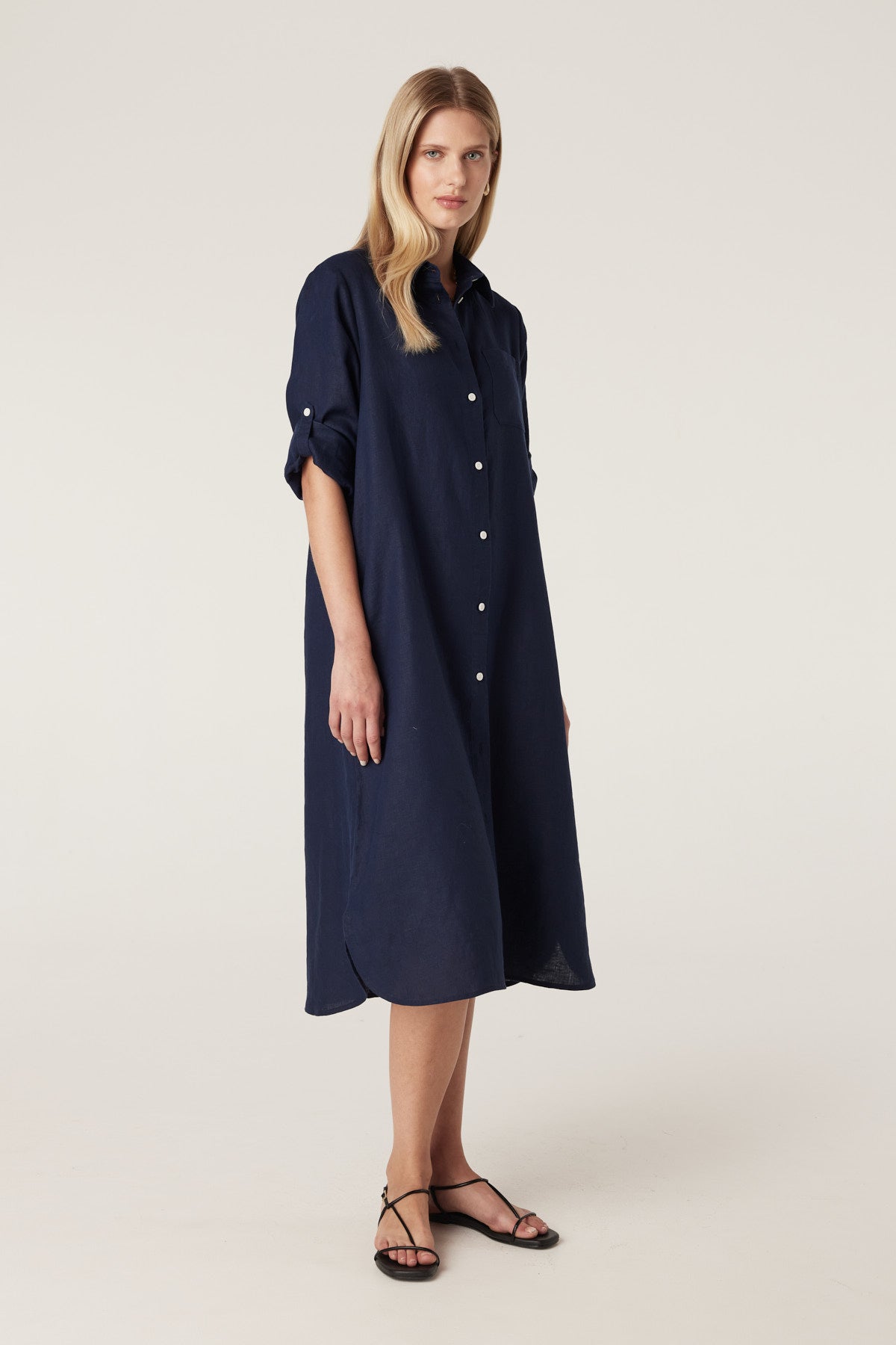 Cable Pure Linen Shirt Dress - Navy