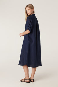 Cable Pure Linen Shirt Dress - Navy